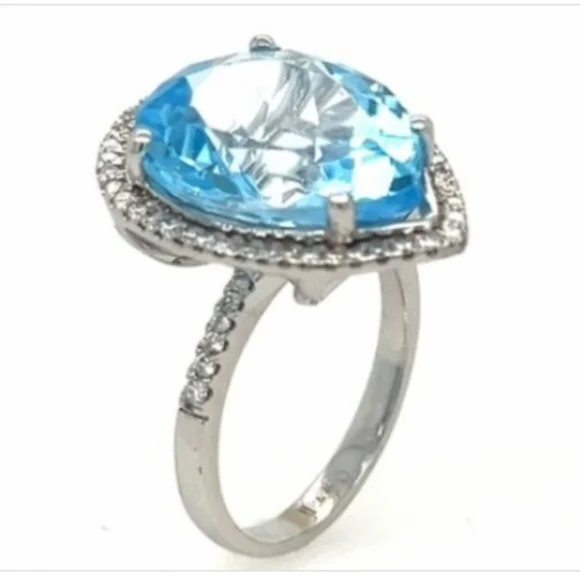 14K 10.11 Carat Halo Topaz Diamond Embellished Impressive Engagement Ring - Picture 4 of 4